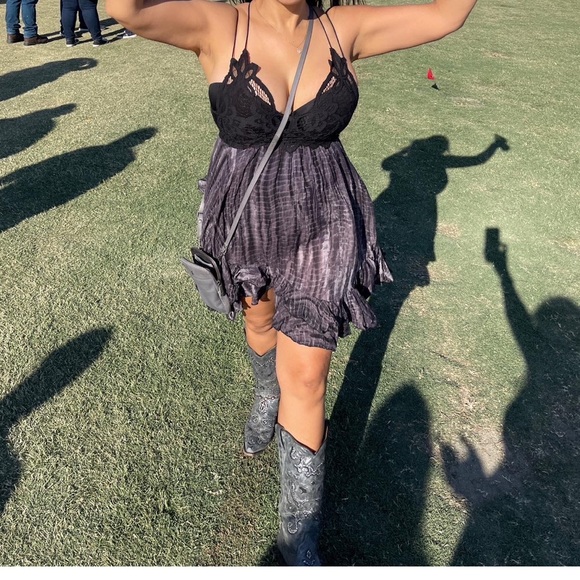 Free People Black Adella Lace Dress in Rose color size Small. Asymmetric hem - Picture 15 of 16